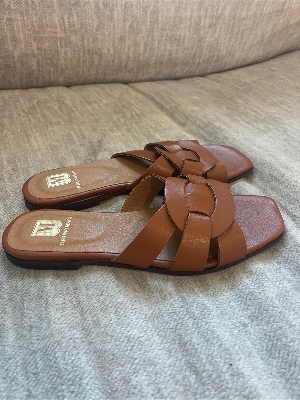 Bruno Magli Cognac Leather Braided Slide Alessia Sandals - Picture 3 of 6